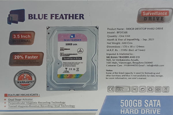 Blue Feather 500 Gb Surveillance Hard Disk Drive 3.5 Inch SATA Blue Feather 500 Gb Surveillance Hard Disk Drive 3.5 Inch SATA
