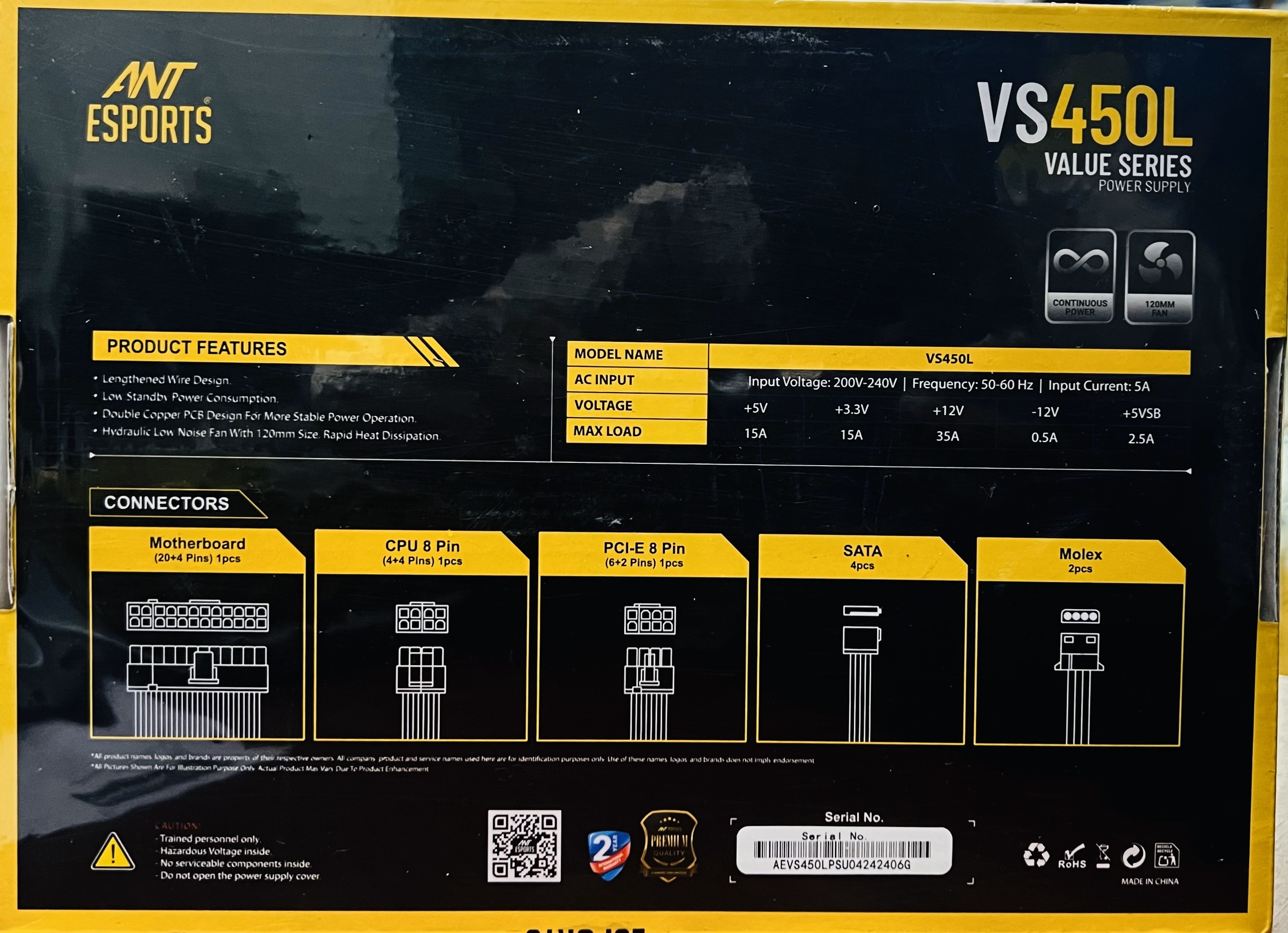 ANT ESPORTS VS450L VALUE SERIES POWER SUPPLY