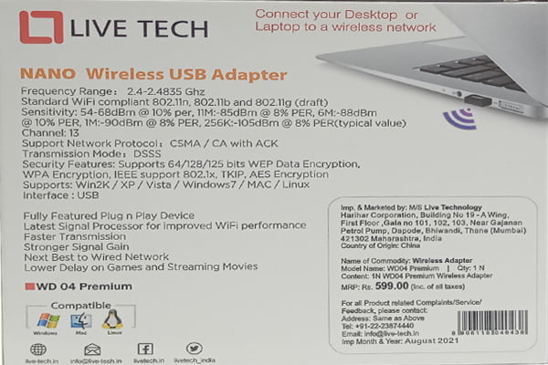 LIVE TECH NANO USB WIRELESS ADAPTER LIVE TECH NANO USB WIRELESS ADAPTER
