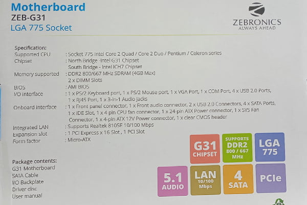 ZEBRONICS ZEB-G31 Motherboard ZEBRONICS ZEB-G31 Motherboard