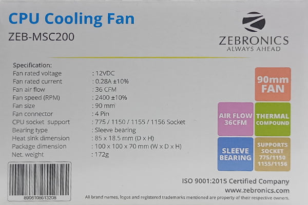 ZEBRONICS ZEB-MSC200 CPU COOLING FAN ZEBRONICS ZEB-MSC200 CPU COOLING FAN