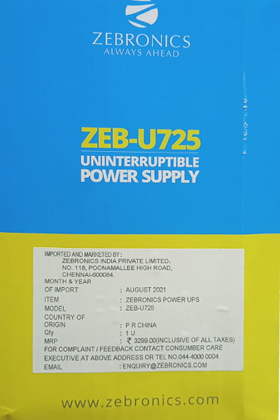 ZEBRONICS UNINTERRUTIBLE  POWER SUPPLY