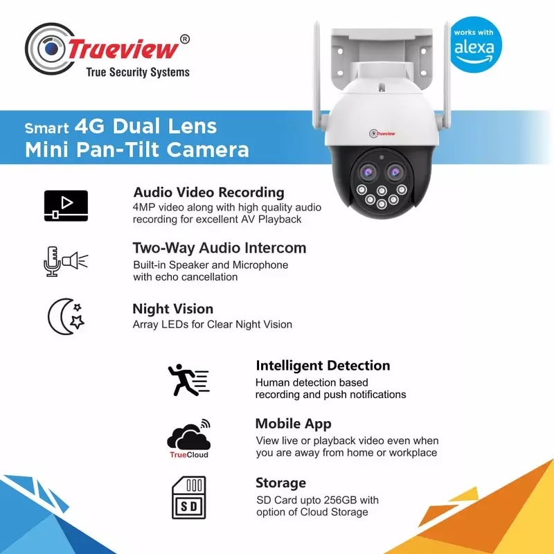 TRUEVIEW 4MP SMART DUAL LENS 4G PAN TILT CAMERA (T18155) TRUEVIEW 4MP SMART DUAL LENS 4G PAN TILT CAMERA (T18155)